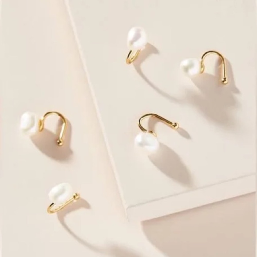 BaubleBar Pearl and Gold Ear Cuff Set (5 Ear Cuffs)